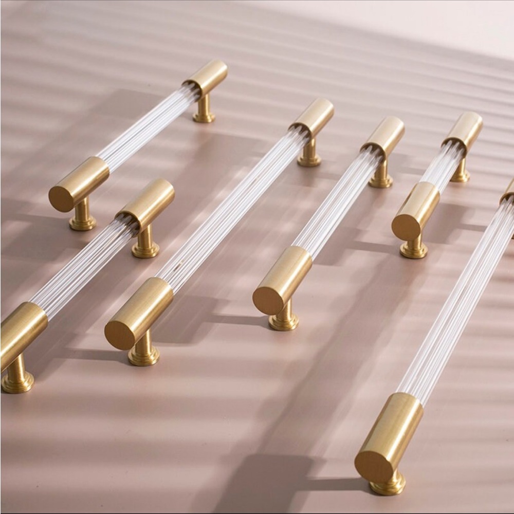 Brass and lucite drawer pulls. Total of 4 (two different sizes)